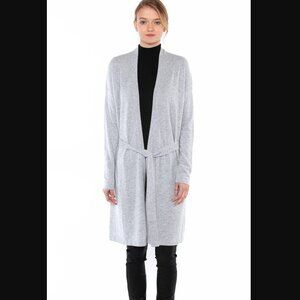 JENNIE LIU 100% Pure Cashmere Belted Lux Wrap Cardigan Robe - Light Grey